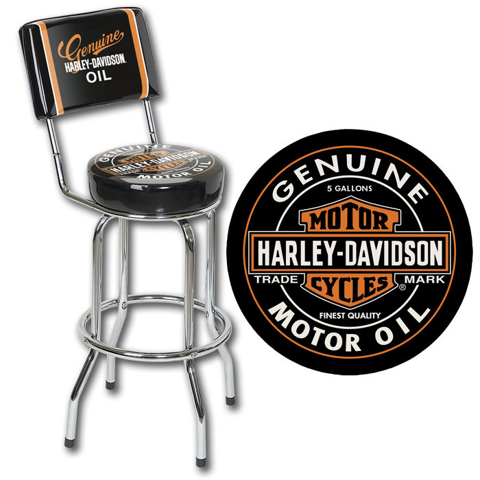 Harley-Davidson Oil Can Bar Stool w/ Backrest HDL-12203