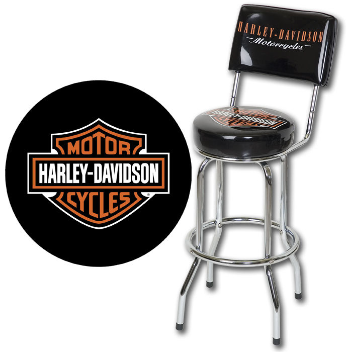 Harley-Davidson Bar & Shield Bar Stool w/ Backrest HDL-12204